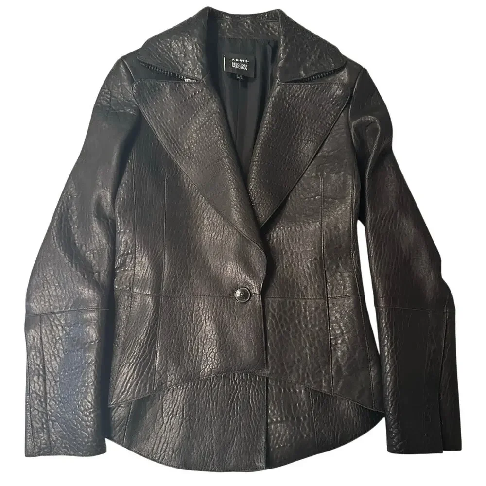 Vintage Akris Bergdorf Croc Embossed Goat Suede Leather Jacket size US 4 Hi-low